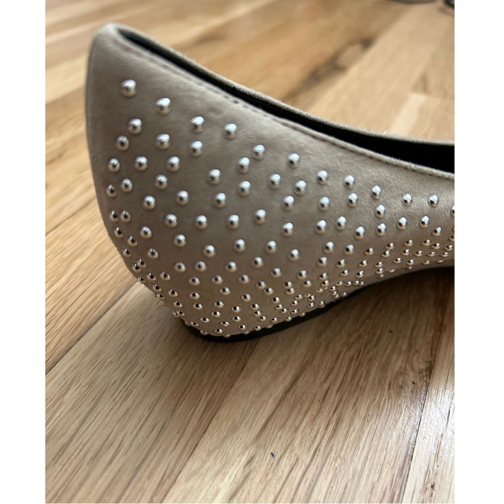 Elyse Walker Los Angeles Barbara Studded Suede Pointy Flats In Light Tau — image 5 of 8